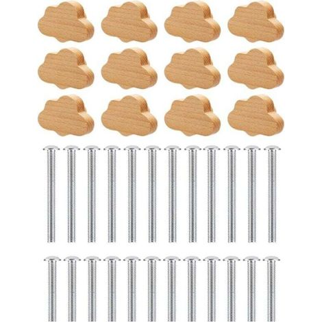 Boutons de Commode Boho - Paquet 12 Tiroir en Bois HêTre Durables, PoignéEs Forme Nuage pour Armoires, Meubles