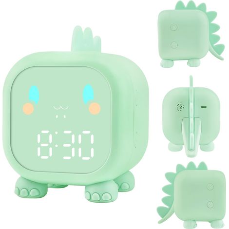 Réveil Enfants Filles Garçons Digital Dinosaure - Alarme Lumière Colorée, Compte à Rebours, Répétition, 2 Groupes, 6 Sonneries, Volume Réglable, Horloge de Bureau Rechargeable
