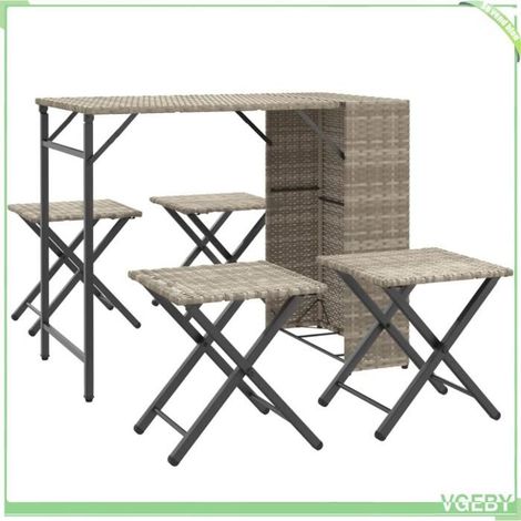 Ensemble à manger de jardin 5 pcs - FAFEICY - 365948 - Pliable - Poly rotin gris clair - Cadre acier enduit de poudre (1/5)