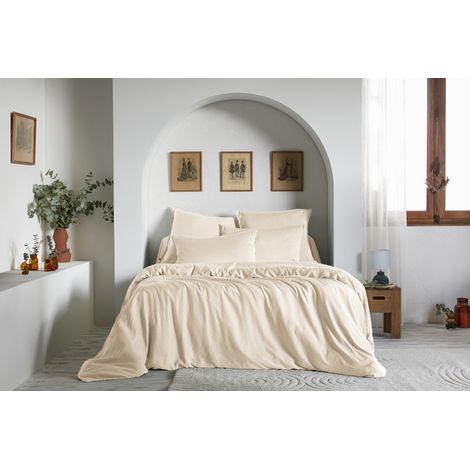 Pack complet housse de couette "Lysandre" toutes dimensions "Lyocel" L'effet Papillon - Lysandre Pampa - Pack 4 Pièces pour lit 140 x 190 cm (1 Housse de couette 240 x 220 + 2 Taies Taie 63 x 63  + 1 