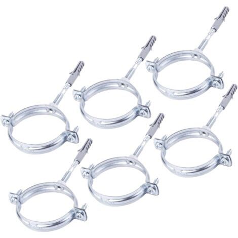 Lot de 6 Supports de tuyau, Acier zingué, Colliers de serrage 60-64mm, Fixation murale et plafond (1/5)