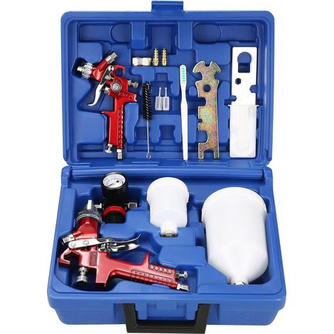 Kit pistolet à peinture pneumatique pour la réparation et la peinture de meubles automobiles  pistolet à peinture à haute atomisation de type réservoir supérieur pour couches de finition et apprêt.