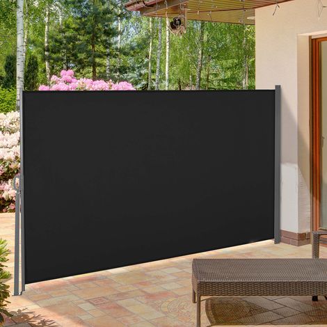 Store latéral brise-vue paravent rétractable 3 x 1.6 m métal polyester imperméable anti-UV haute densité 180 g/m² noir
