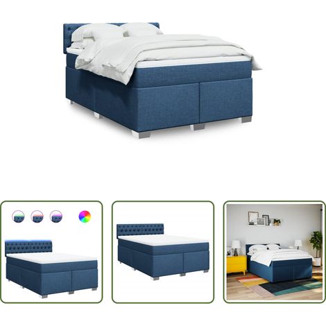 vidaXL LED-Beleuchtung - Boxspringbett mit Matratze Blau 140x200 cm Stoff (1/5)