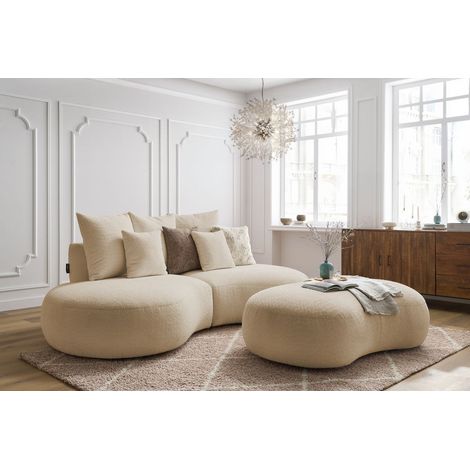 BOBOCHIC - Canapé droit fixe 3 places SAINT-GERMAIN tissu bouclette avec pouf   Beige (1/5)