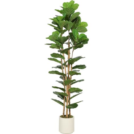 Planta artificial de ficus lira con 91 hojas, tronco de madera, maceta, 55 x 55 x 180 cm, verde (1/5)