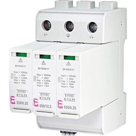ETI Parafoudre combiné pour PV, ETITEC M T12 PV 1100/12,5 Y RC, REG