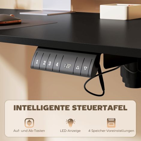 Bureau debout réglable en hauteur, table d'ordinateur, 140 cm x 70 cm x 116 cm, Noir (1/5)