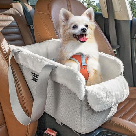 Siège auto pour chien console centrale, jusqu'à 5kg, gris blanc cuir (1/5)