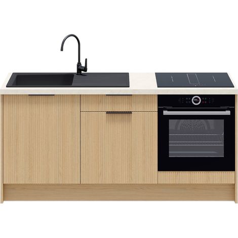 Meubles bas de cuisine - L. 185 cm - chêne clair cannelé - Sierra Mix (1/5)