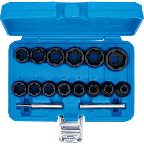 Juego de llaves de vaso con perfil en espiral BGS / Extractor de tornillos, entrada cuadrado interior 12,5 mm (1/2") SW 8 - 27 mm, 16 piezas - 5269 (1/5)
