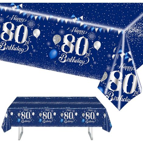 80. Geburtstag Tischdecke Blau Silber 137x274cm Rechteckig Party Deko