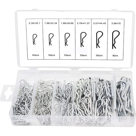 Set Assortimento Coppiglie Perni Fermi a Molla di Sicurezza R-Clip 150Pz 6 Tg