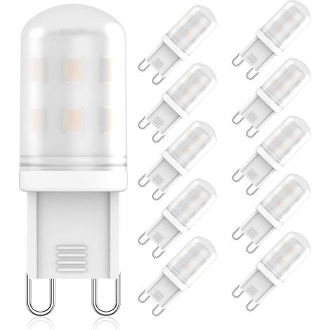 Lot de 10 ampoules LED G9 2 W équivalentes aux ampoules halogènes G9 20 W-28 W, blanc chaud 2700 K, angle de faisceau 360°, CA 220 V-240 V, IRC 83+, sans scintillement, non dimmable, économie (1/5)