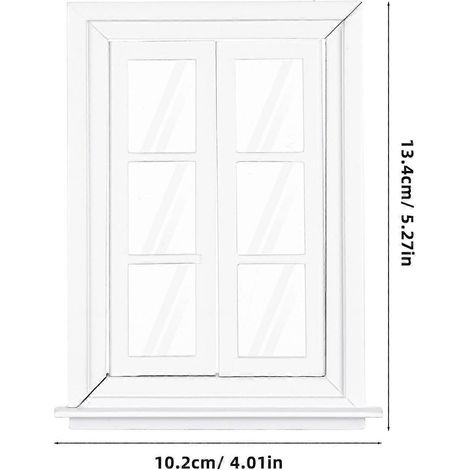 Modèle de fenêtre miniature compatible avec les maisons de poupées, cadre en bois, accessoire blanc (1/4)
