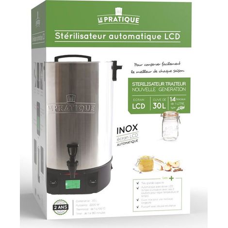 Stérilisateur électrique inox 2200W – 14 bocaux 1L – Écran LCD – Auto-rotation pour stérilisation rapide – Le Pratique