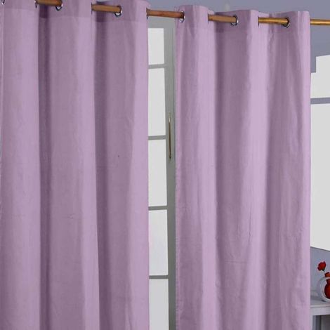 HOMESCAPES Cotton Plain Mauve Ready Made Eyelet Curtain Pair, 137 x 182 cm