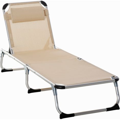 Transat de jardin en aluminium pliable, beige, 170 x 60 x 76 cm, pour jardin et terrasse, format pratique, style moderne et facile à associer