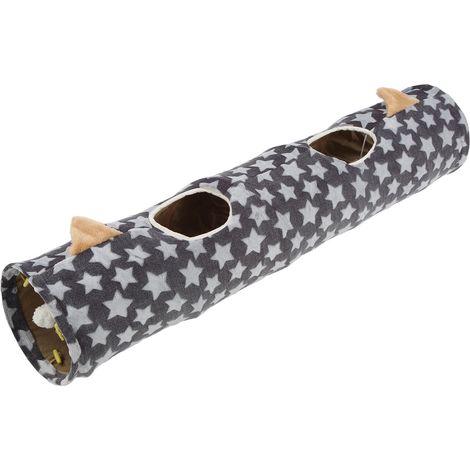 Tunnel pour Chat Oreilles Étoiles Pliable en Flanelle avec Balle Jouet Intérieur pour Chatons Lapins Chiots 120x26cm (1/5)
