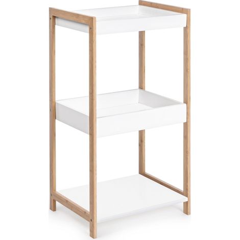 Mobile porta oggetti 40x32x79,2 cm con struttura in legno di bamboo e con tre ripiani colore bianco opaco - Menen (1/4)