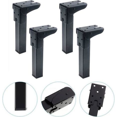 Support Pliable Pour Pied De Table - Fer Galvanisé - Charge Max 15 Kg Par Paire - Angle Réglable 0°/90° - Noir - Lot De 4 (1/5)