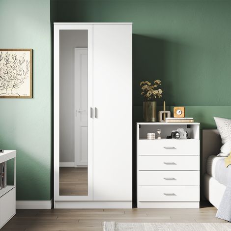 SONNI Schlafzimmermöbel Set Kleiderschrank mit Spiegel und Schubladen und Hochglanz 4 Schubladen Kommode (1/5)