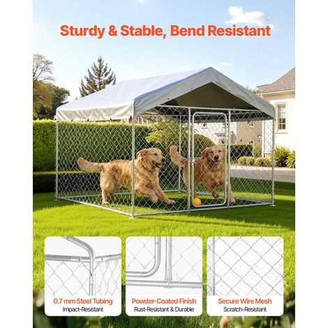 Chenil Extérieur 2x2x1,6 m Enclos pour Chien avec Toit Cage Extérieure pour Grands Chiens Parc Robuste pour Chiens avec Bâche PE Ar… (1/5)