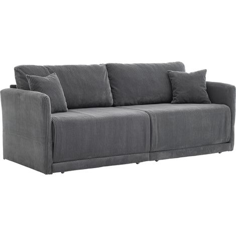 Canapé-lit convertible 2 places en velours côtelé gris, style minimaliste, assise confortable et couchage d'appoint pour salon, bureau ou studio, CHICFURN (1/5)