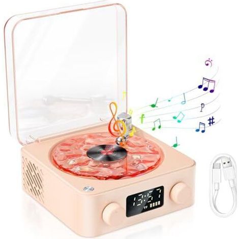 1 tourne-disque vinyle, haut-parleur rétro Bluetooth avec son stéréo immersif, lumière RVB réglable, pour chambre à coucher ou salon