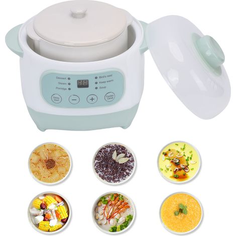 Asador eléctrico multifuncional de 1 litro con revestimiento cerámico inteligente, 200 W, para sopas, guisos y mini papillas, con tapa transparente y función de termostato de seguridad, enchufe estado (1/5)