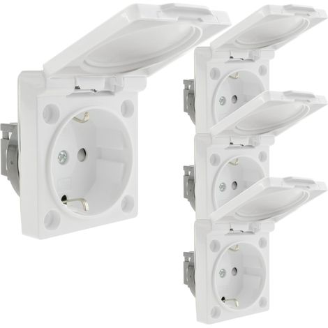 BeMatik - Socle de prise Schuko encastrable à vis IP44 avec couvercle blanc paquet de 4 (1/5)