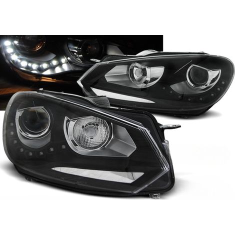 Paire de feux phares VW Golf 6 de 2008 a 2012 Daylight led DRL noir-27361956