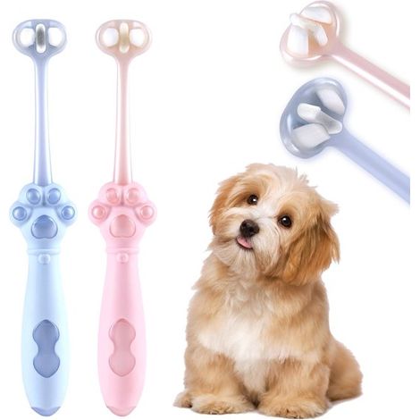 Juego de 2 cepillos de dientes para perros con 3 caras (1/4)