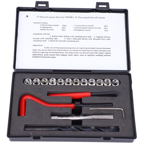 17-teiliges Gewindereparaturset, M10 x 1,25, Edelstahl, Gewindebohrer-Set zum Nachschneiden von Innengewinden FLITI