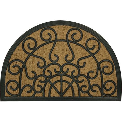 Paillasson demi-lune - coco sur semelle caoutchouc - Arabesques - Noir (1/5)