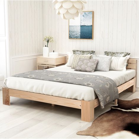 Doppelbett 140/200 cm natur aus Kiefer Massivholz mit Lattenrost (1/5)
