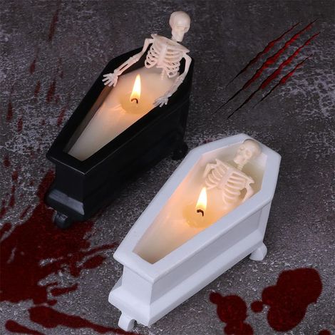 Bougie squelette d'Halloween - Décoration de salle de bain style squelette rétro gothique - Mobilier de bureau style ferme/appartement (blanc) (1/5)