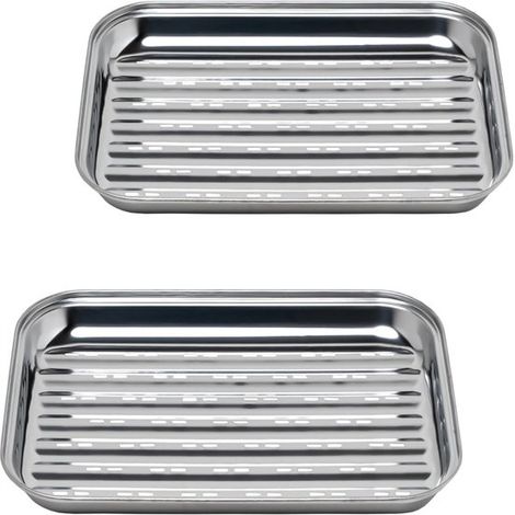 Juego de planchas para parrilla, Cesta de acero inoxidable para barbacoa, Para carne, pescado y verduras, Plateado, Mediano, 2 piezas (1/5)