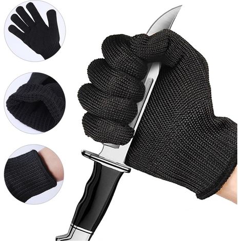 Gants résistants aux coupures, Gants résistants aux coupures de niveau 5 noirs Protection respirante Gants anti-coupures de sécurité Couteau à viande de poisson extérieur Gant de travail de sécurité C (1/5)