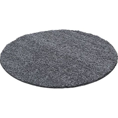1 pièce Tapis Salon Shaggy, Poils longs 3 cm, Gris, 80 cm Ø, Polypropylène, Idéal pour séjour et chambre (1/4)