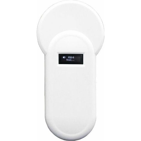 Lecteur de Puce Animale Portable H01-T 134.2Khz 134.2Khz Lecteur d'étiquettes d'Animaux Lecteur d'affichage Oled Format Fdx-B Support Buzz-Er pour la Gestion des Fermes Avicoles, Blanc (1/4)