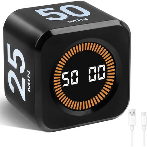 Timer Visual Cubo - Temporizador Pomodoro Digital con Pantalla LED y Barra Progresiva Roja - Modo Silencioso - Recargable USB-C - Para Cocina Oficina Aula - 5 x 5 x 3,8 cm (1/5)