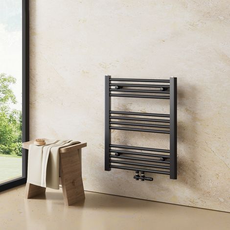 Heilmetz Sèche-serviette eau chaude 70x50cm 284W Radiateur Anthracite Sèche-Serviettes Raccordement Central