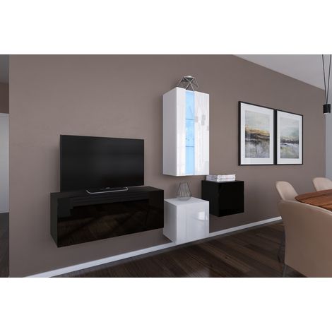 Ensemble meuble TV NEXT 293 AN293-17BW-HG22-1A noir-blanc brillant 197 cm