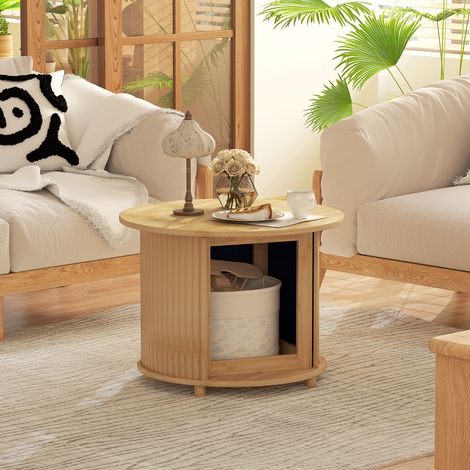 Couchtisch aus Bambus Ø60 x 45 cm, Natur, mit verstecktem Stauraum (1/5)