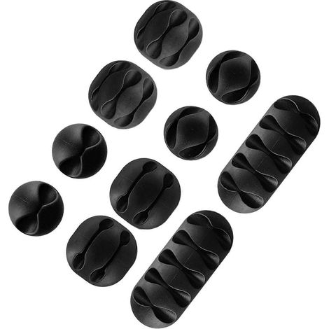 Lot de 10 clips de câble noirs, auto-adhésifs et multifonctionnels pour la gestion des câbles. (1/5)