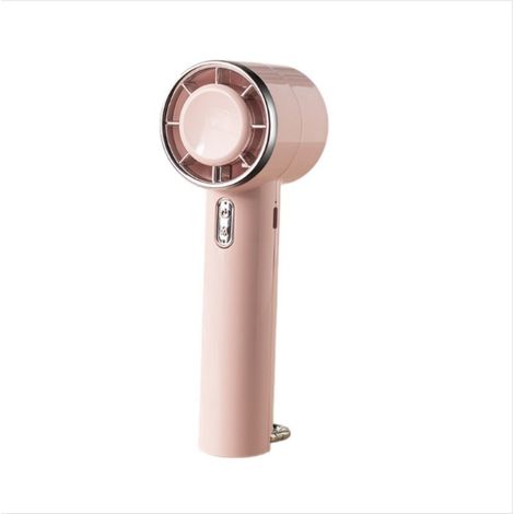 Mini ventilador portátil de mano: ventilador semiconductor recargable por USB de 5 velocidades con mosquetón automático con resorte, que se puede colocar sobre un escritorio (rosa). (1/5)