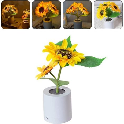 Sonnenblumenlampe, LED-Tischleuchte mit 2 oder 3 Leuchten, künstliches Blumen-Nachtlicht, wiederaufladbares LED-Nachtlicht mit Sonnenblumenmotiv (USB), Tab2 Sonnenblumen-Nachtlicht mit 2 Leuchten (1/4)