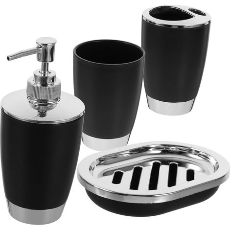 4 pièces Accessoires Salle de Bain Noir Porte - Savon Distributeur Lotion (1/5)