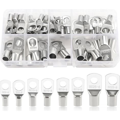 CSPARKV 60-teiliges Ringkabelschuh-Set, Rohrkabelschuhe, Batteriekabel-Endklemmen, für Elektrokabel, Silber